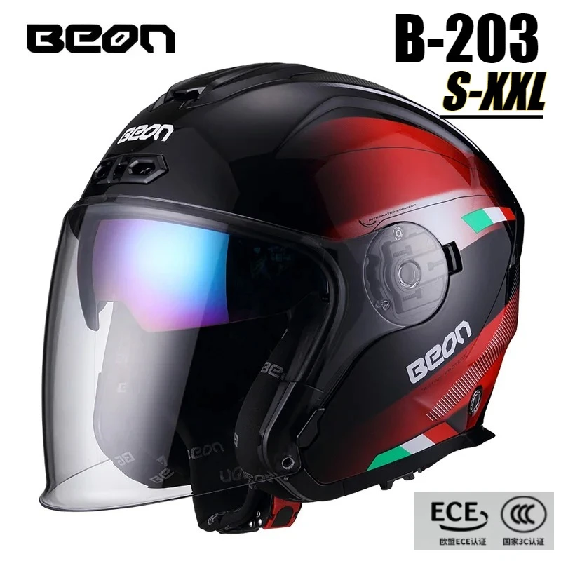 

BEON B-203 Motorcycle Helmet Motorbike Riding Capacete Double Sun Visors Sunscreen Casco 3/4 Retro Helmet Men Women
