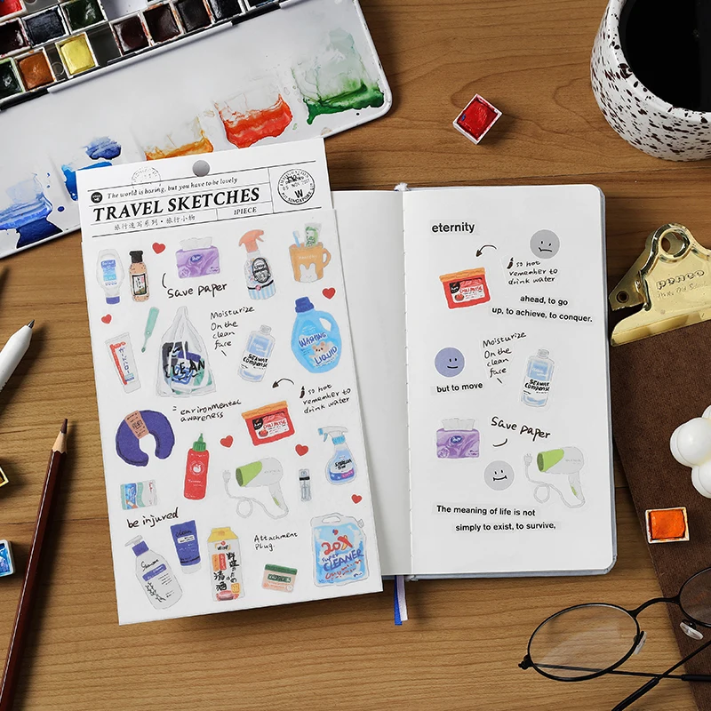 Card Lover 1 Pc Reizen Schets Serie Tijdschrift Stickers Scrapbooking Washi Papier Sticker Journaling Materiaal Scrapbook Papier