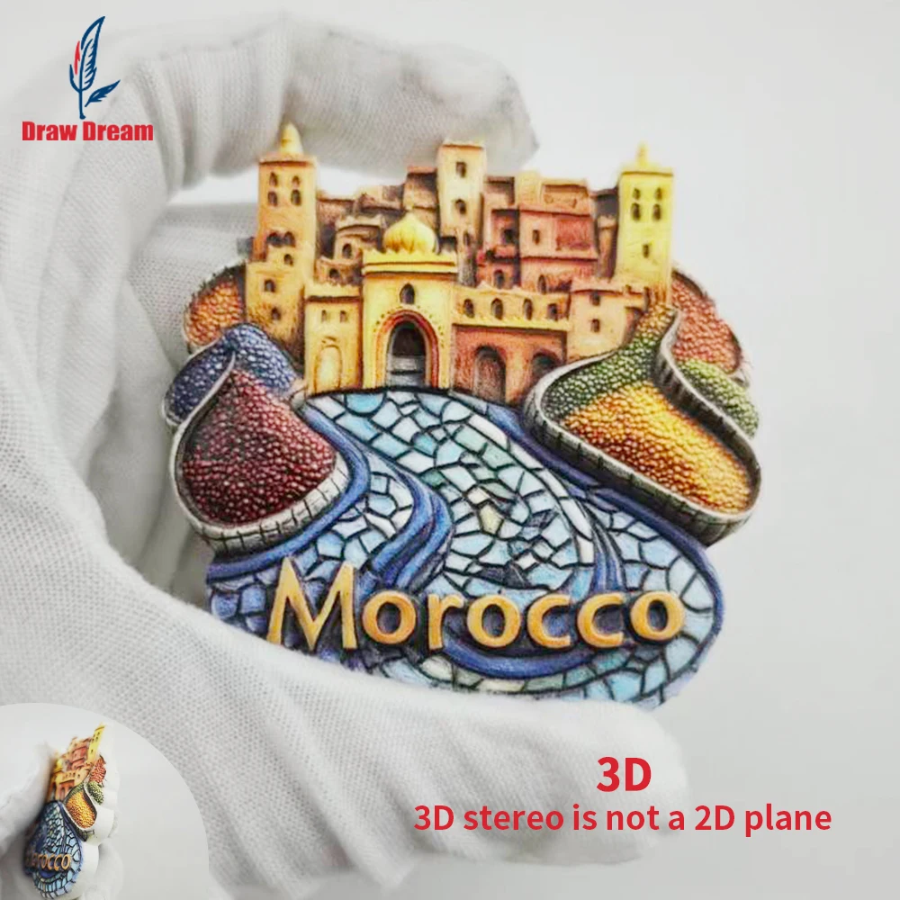 1Pc Moroccan Creative 3D Embossed Refrigerator Magnet World Travel Souvenir Collection Suitable for Home and Office Decoration, Personalized Exclusive Travel Souvenir Magnetic Refrigerator Magnet Home Decoration, Kitchen, Room, Office, Cabinet Crafts Gift, Holiday Souvenir, Exquisite Small Gift