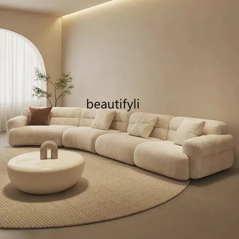 

Дизайнерский изогнутый диван из кремовой ткани 54Nordic, легкий люкс, для небольшой квартиры, для гостиной.