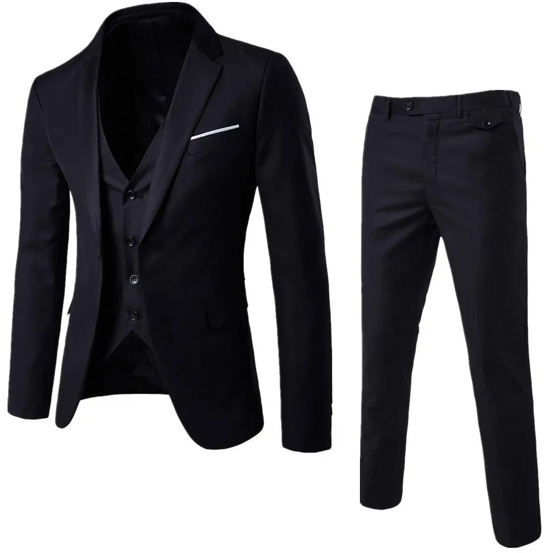 Fashionable Men's Slim Fit Korean Style Suit Jacket Trousers 3-piece Western-style Wardrobe Staple (Blazer+Vest+Pants)