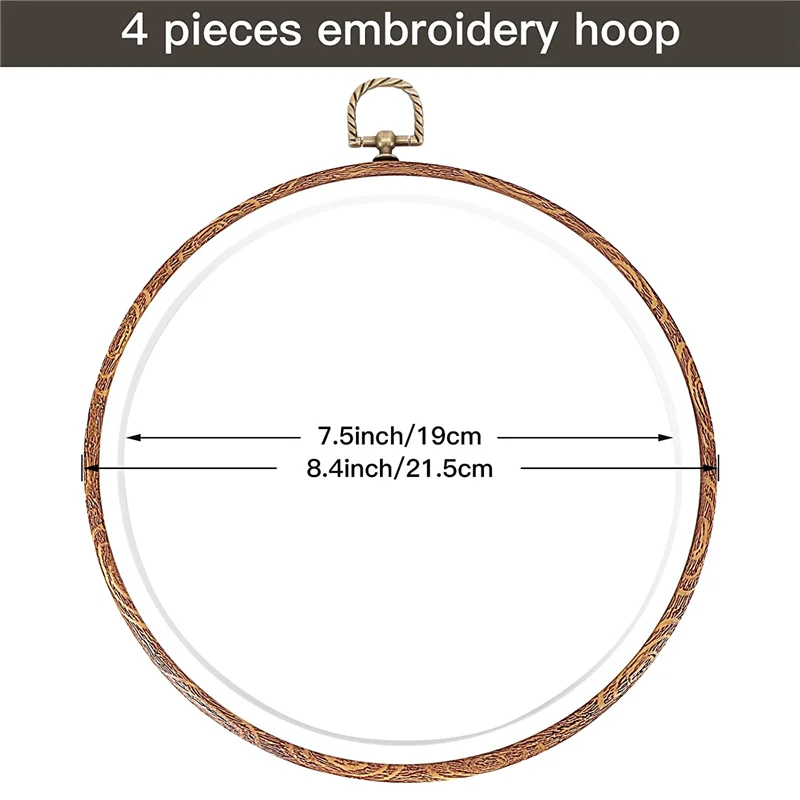 4 Pieces 8.4 Inch Embroidery Hoops Imitated Wood Display Frame Bulk Circle Embroidery Hoops