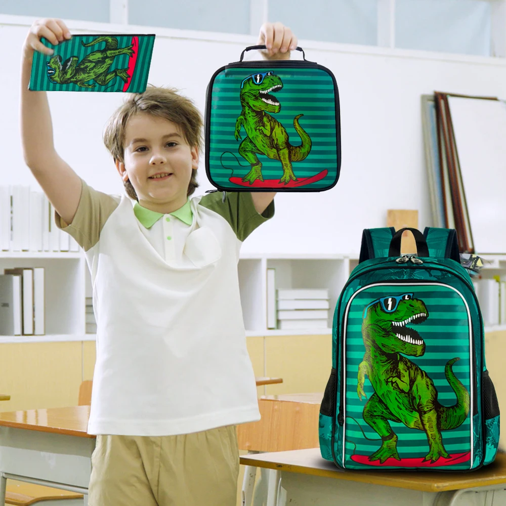 3PCS Dinosaur Backpack for Boys, 16\