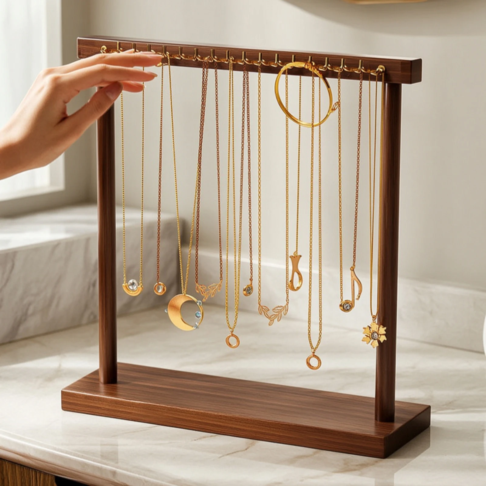 Necklace Holder with 18 Hooks Desktop Necklace Display Stand with Hooks Bracelet Hanger Slim Compact for Women, Vanity, Dresser