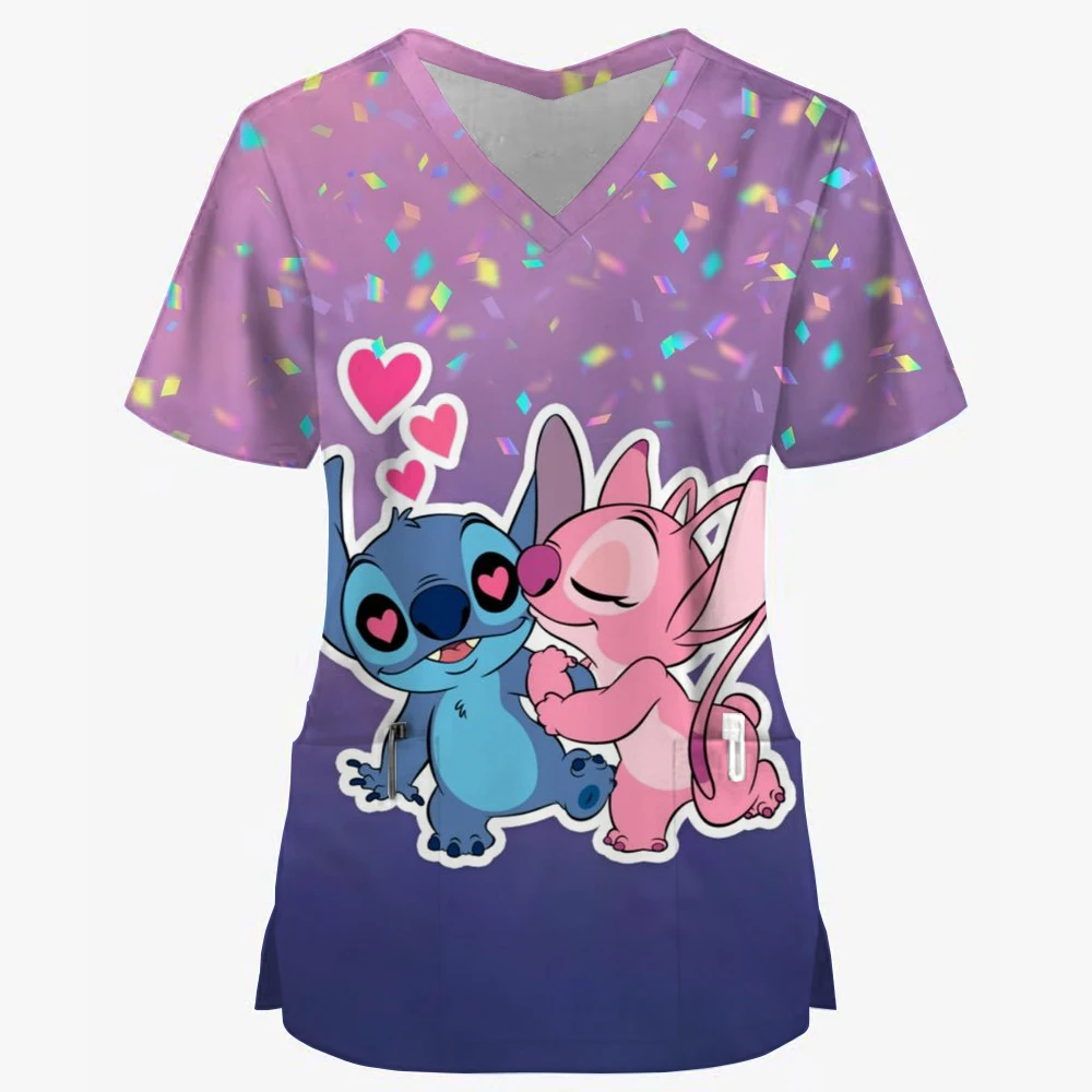 

Disney Stitch Print Hospital Staff Scrubs Top Medical Sanitary Nursing Uniform Dental Clinic Print Beauty Caregiver Coveralls