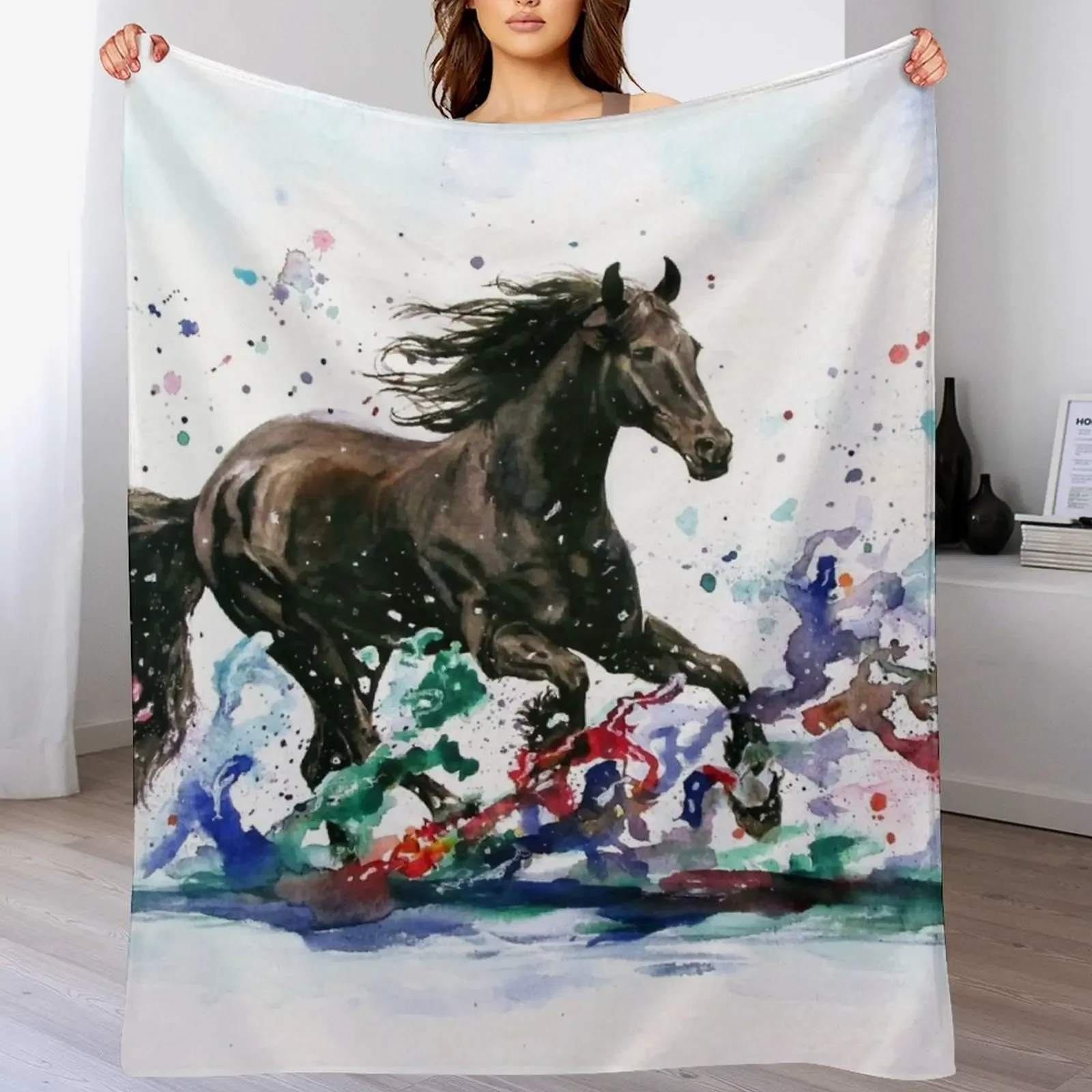 Watercolor Horse Painting - A Splash of Spirit Throw Blanket Designers Softest Cute Plaid Blankets