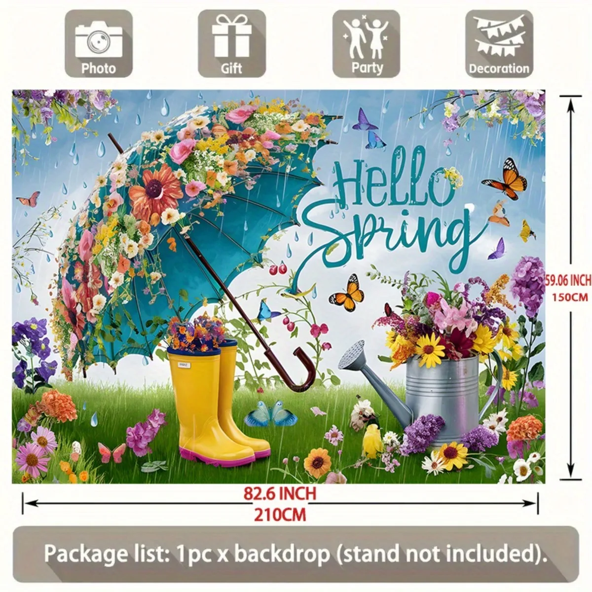Whimsical Spring Flower Backdrop Curtain Polyester Photography Background for Photo Booth Party Decoration Wall