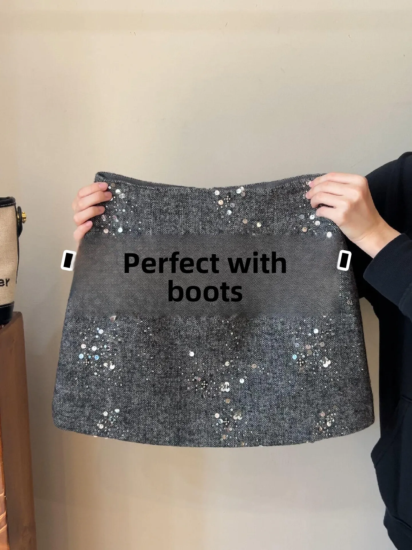 

Новая женская юбка А-силуэта с пайетками, с завышенной талией, облегающая, для весны и осени, в корейском стиле, для офиса, антистатическая, из шерсти.