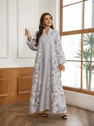 Eid Muslim Party Long Robe Abaya for Women Flower Print Dresses Kaftan Dubai Abayas Islam Vestidos Jalabiya Ramadan Morocco