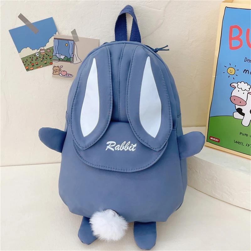 Personalised Kawaii Bunny Backpack for Girls with Cute Rabbit Ears and Fluffy Bear Pendant School Bookbag for Kids