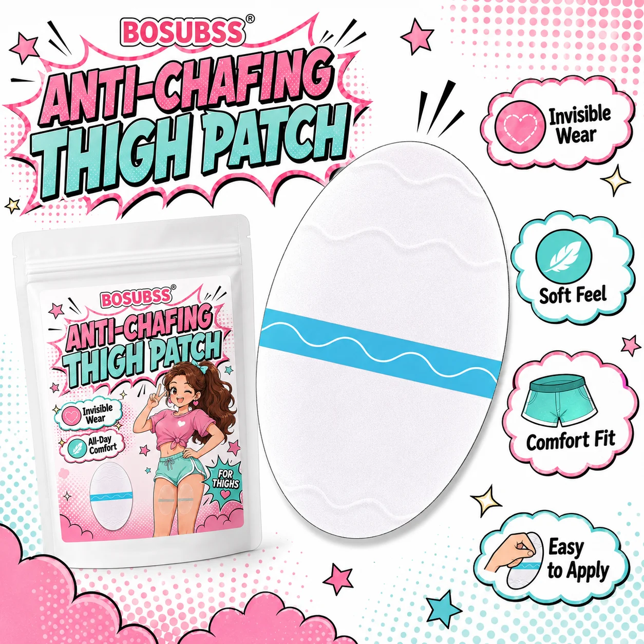 10Pcs Invisible Anti-Chafing Thigh Bands Transparent Soft Anti-Friction Leg Patches for Women Daily Wear Running Gym