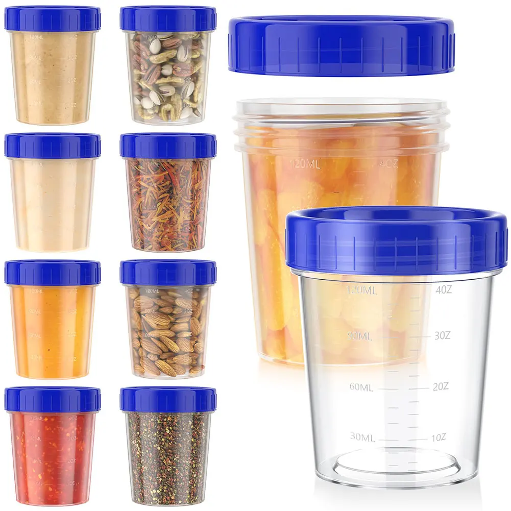 10pcs 120ml Measuring Cup Plastic Salad Dressing Containers with Lids Leakproof  Stackable Dip Sauce Containers