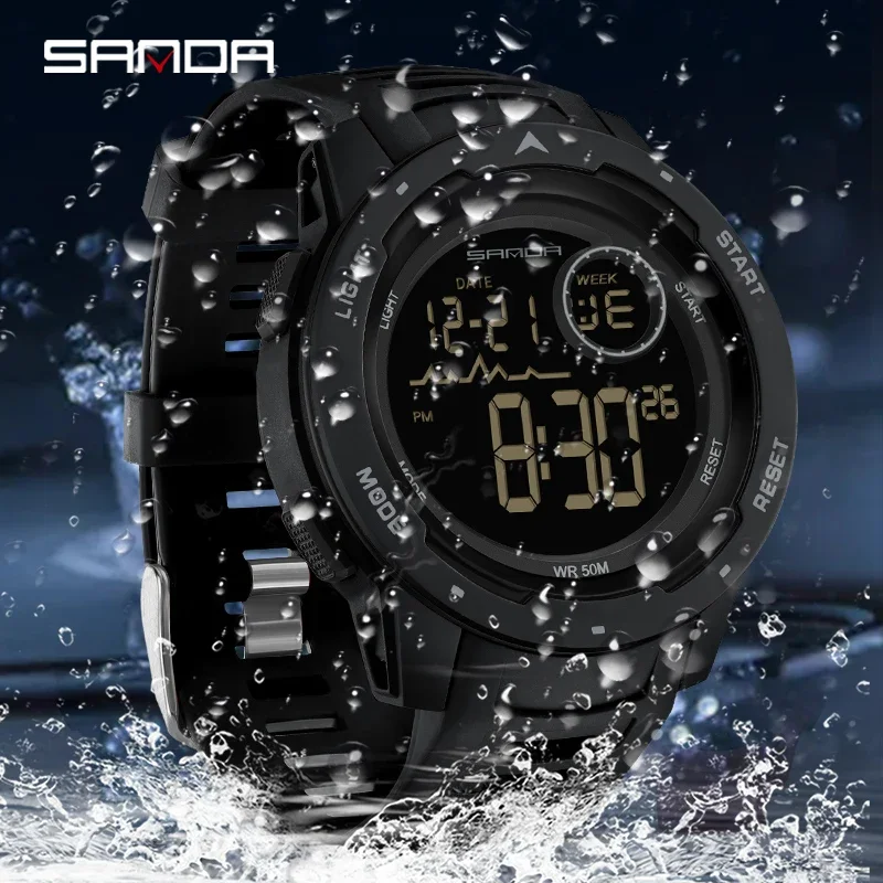 SANDA-Reloj de pulsera militar para hombre, cronógrafo Digital LED, resistente al agua, de marca superior, deportivo, cuenta atrás, a la moda, 2125