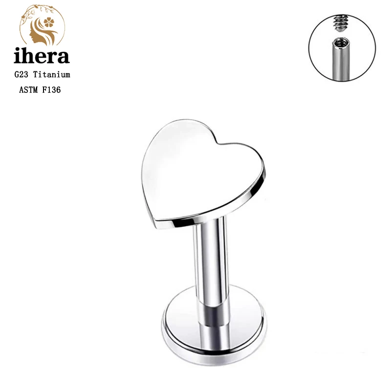 G23 Titanium Silver Color Heart Studs Earrings ASTM F136 Nose Studs Flat Star Top Lip Ring Ear Tragus Cartilage Piercing Jewelry