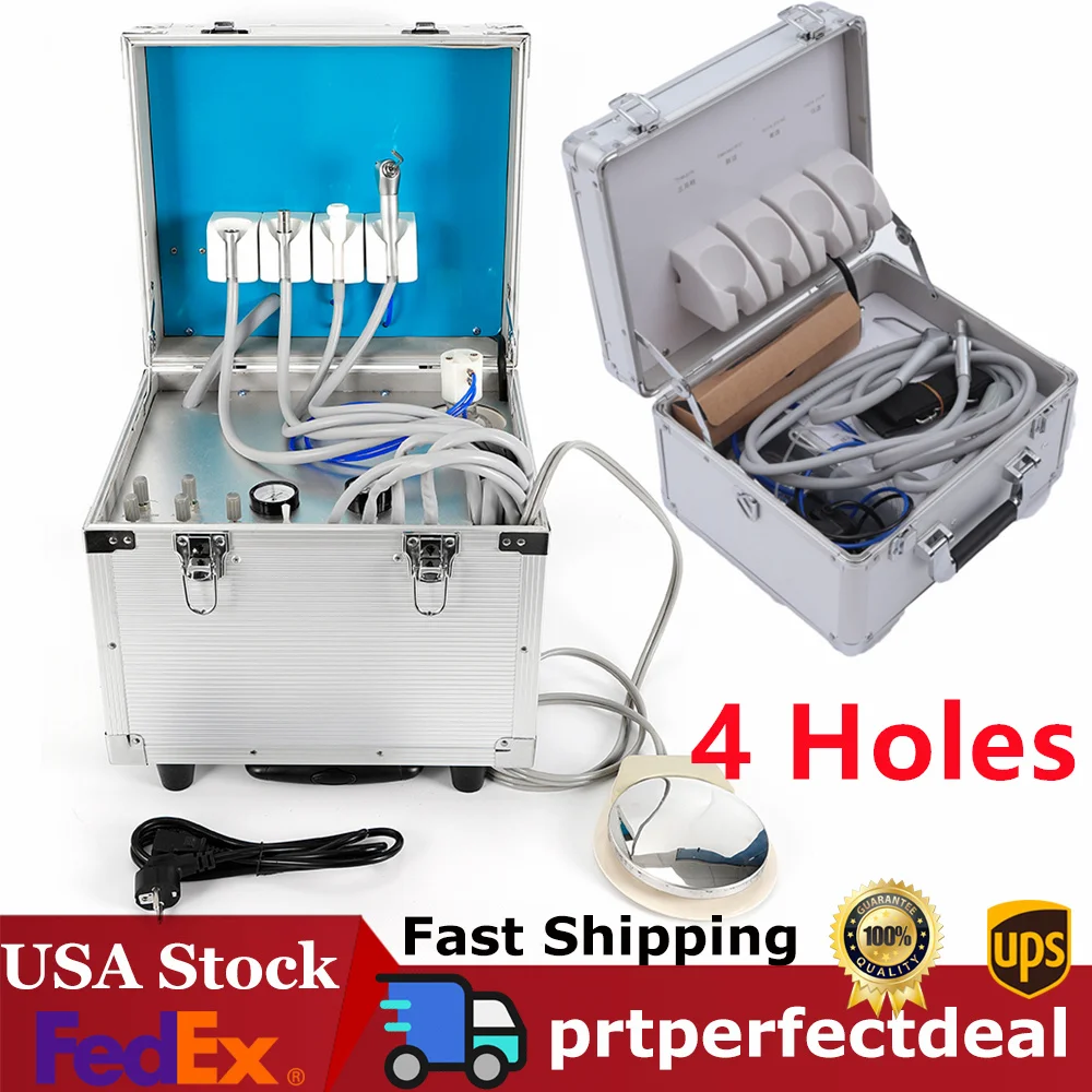 4 Holes Mobile Dental Unit Portable Rolling Case Box with Oilless Air Compresor，Mobile Clinic Dental Equipment