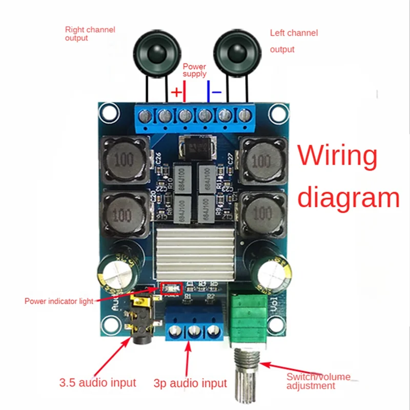 XY-502 Digital Power Amplifier 2-Channel Stereo High-Power 2X50W TPA3116D2 Subwoofer Audio Amplifier Board Module