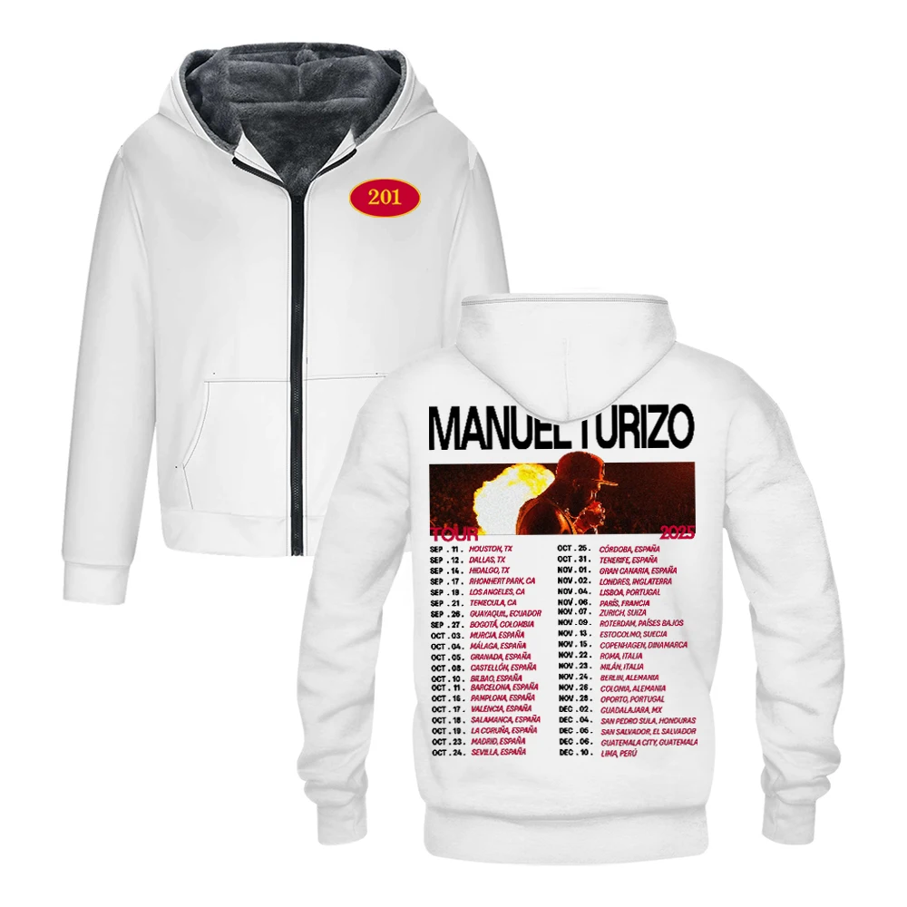 مانويل توريزو 201 جولة حول العالم 2025 قلنسوة بسحاب كم طويل ملابس الشارع الشهير النساء الرجال سترة سترات للجنسين معطف الشتاء