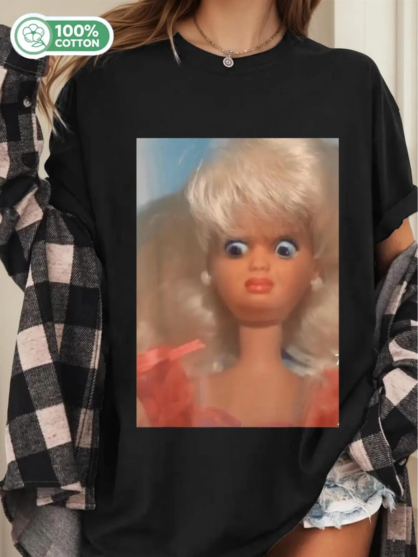 Funny Disgusting Doll Face Meme for Laughter Lovers T- Shirt Casual Wear Meme Shirt Novelty Tshirt Quirky Design Comedy Apparel