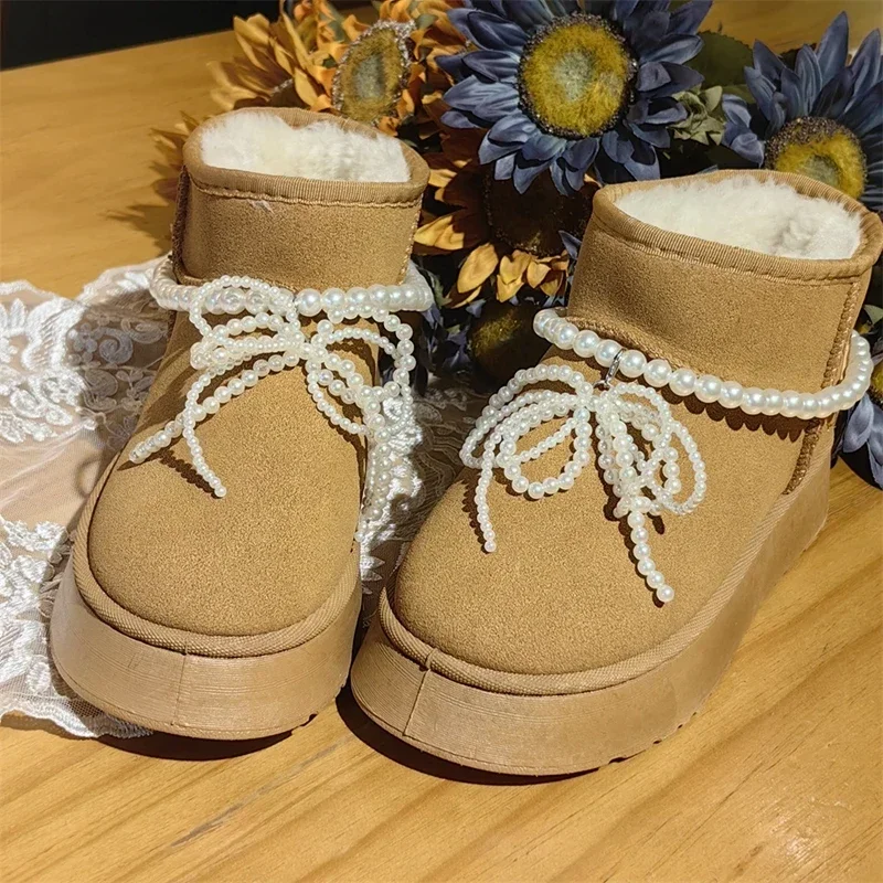 

1PCS Ballet Snow Boots Shoes Decorative Pearl Shoe Chains Plush Teddy Bear Bows Shoe Flowers Shoe Buckles Girl Shoes Charms New