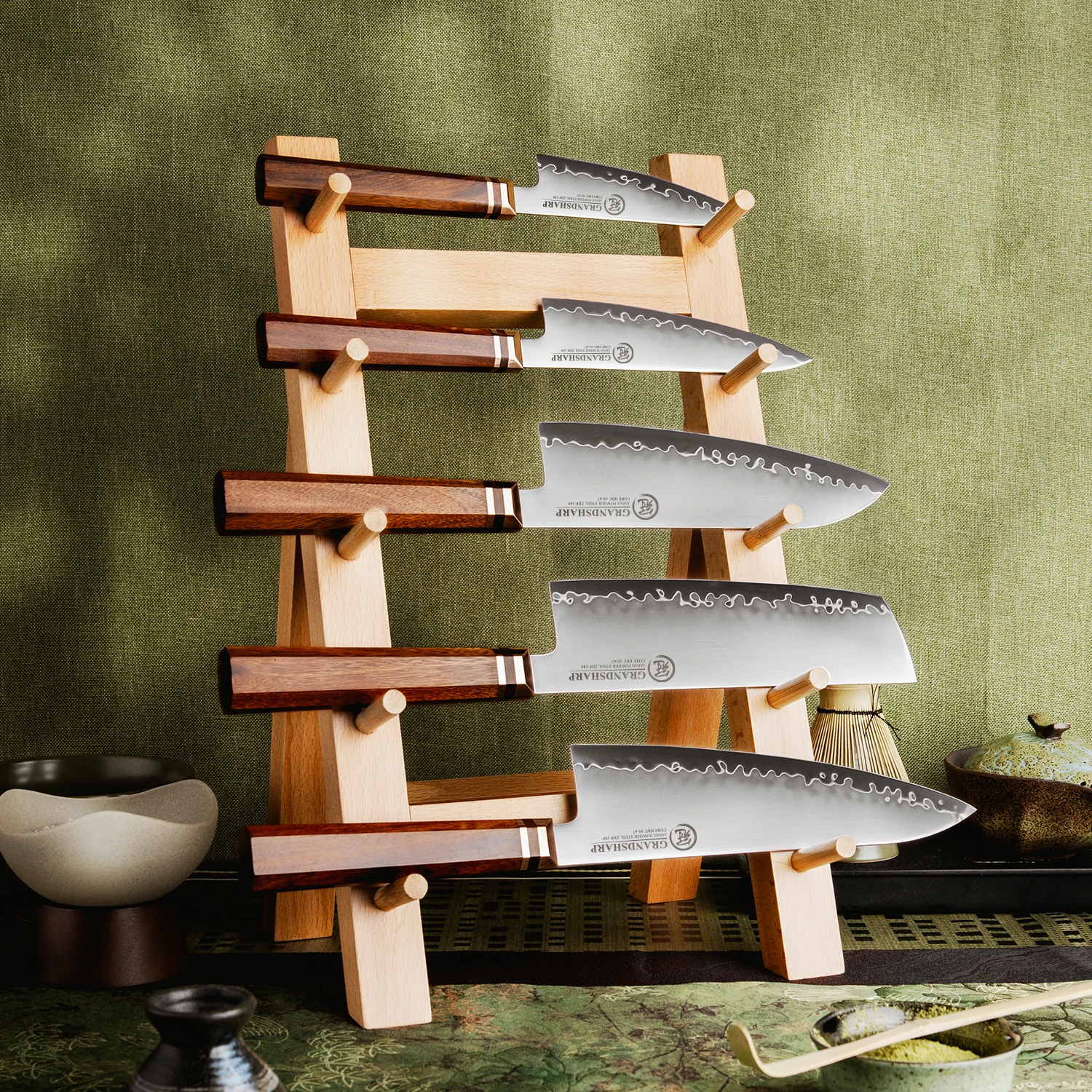 Grandsharp 1-5pcs Knife Set with ZDP-189 Steel Core 3 Layer Composite Steel Chef Paring Knife Nakiri Knives Utility and Santoku