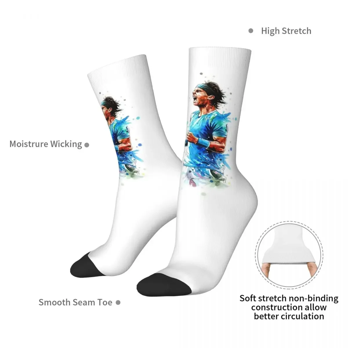 Art Rafael Nadal Socks Harajuku High Quality Stockings All Season Long Socks Accessories for Man's Woman's Birthday Present