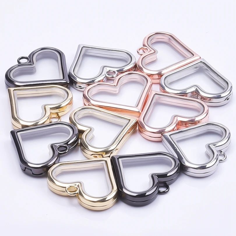 1Pc Diy Mix Colors Clear Heart Glass Locket Pendant Jewelry Open Glass Living Picture Relicario Colgantes Accessories Wholesale