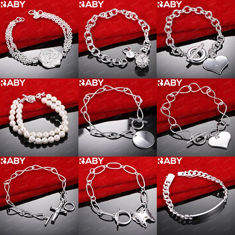 

URBABY 925 Sterling Silver Bracelets For Women Men Anniversary Gift Popular Wild Fashion Romantic Jewelry