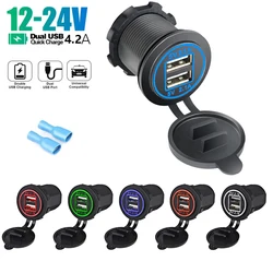 4.2A Dual USB Car Motorcycle Cigarette Lighter Dual USB Charger 12V-24V Car Moto Cigarette Lighter Sockets Power Plug Outlet LE