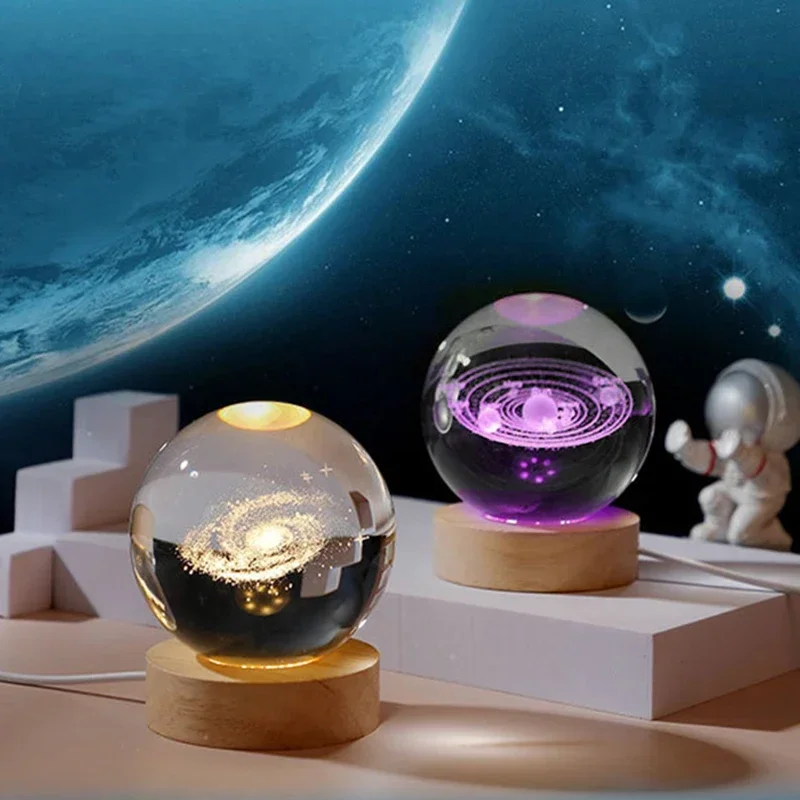 3D Crystal ball Crystal Planet Laser Engraved Solar System Globe Astronomy Gift Birthday Gift Glass Sphere Home Decoration