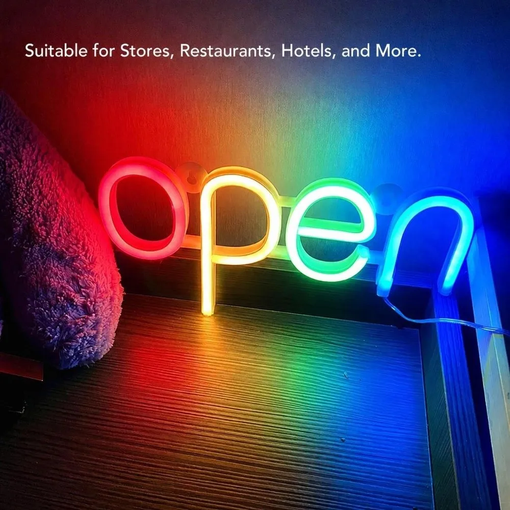 Novelty RGB Neon Open Sign Battery USB Powered PVC Material LED Open Sign 11.34×5.71in Wall Mountable LED Neon Sign Store Front