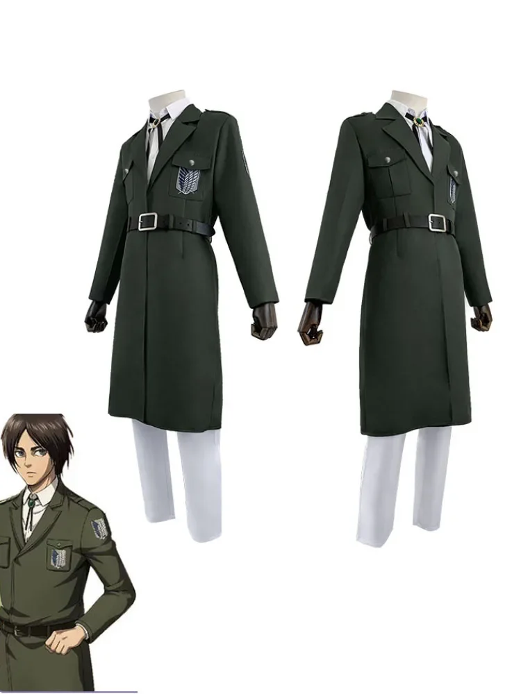 Kostium Cosplay Atak Tytanów Anime Zielony Płaszcz Korpusu Badawczego Pełny Zestaw Cosplay Uniformy Allen Armii Zielony Długi Płaszcz — 2