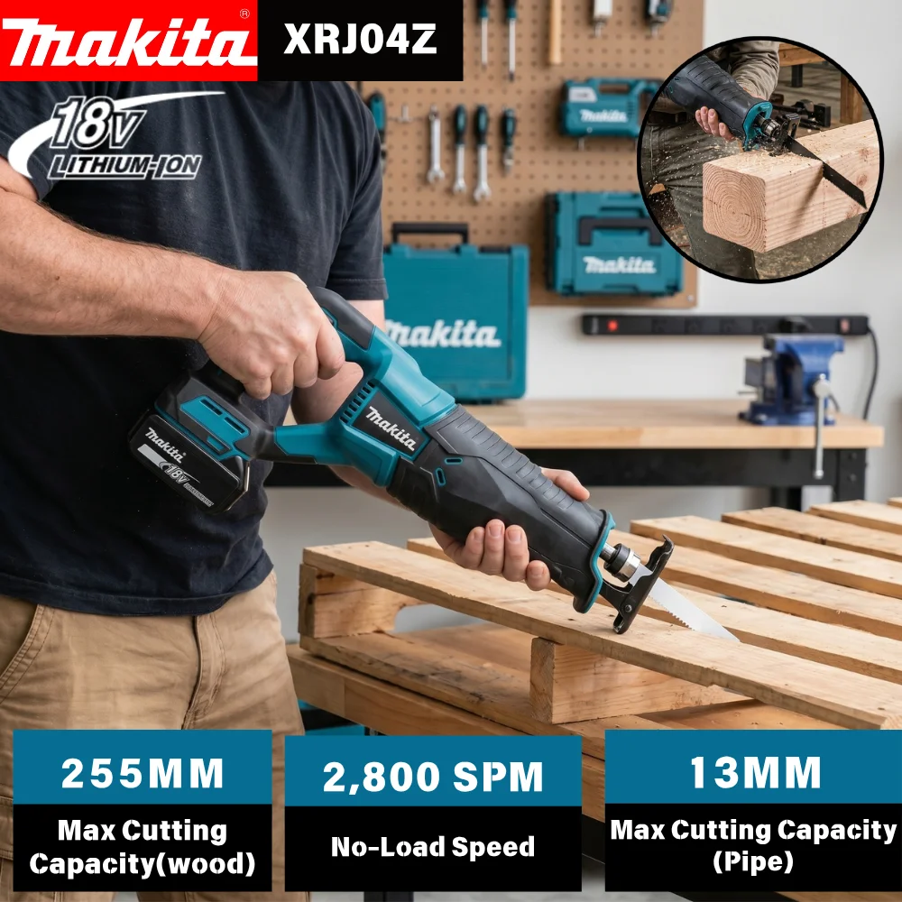 Image of Makita Akku-Säbelsäge 18V mit Einstellbarer Geschwindigkeit, Multifunktionale Elektrosäge für Holz, Metall und Rohre, Handgeführtes Schneidwerkzeug