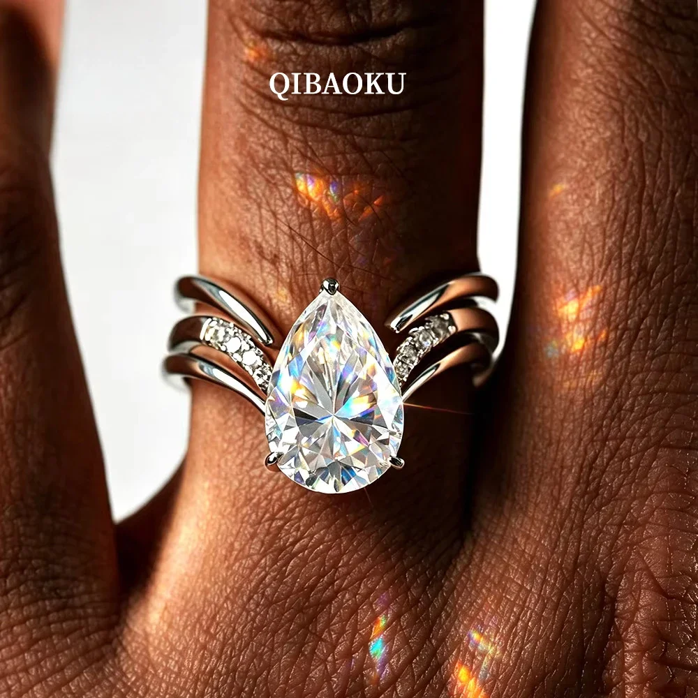 FCGJHW 4CT Pear Moissanite Ring Set S925 Sterling Silver for Women WaterDrop Diamond Stacking Wedding Bands Gifts Jewelry 2026