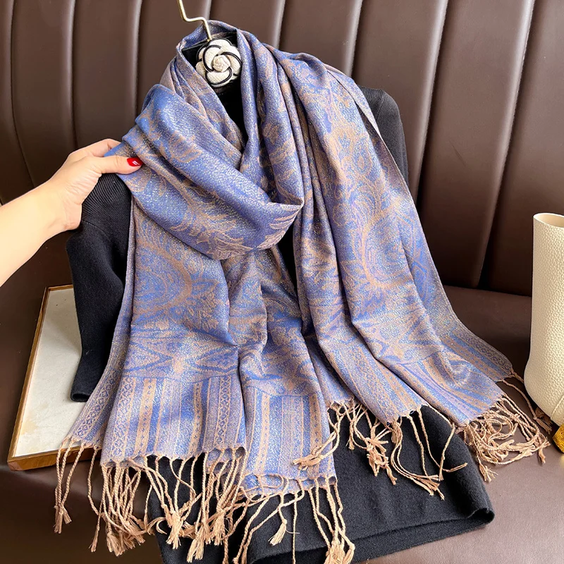 

2025 модный жаккардовый шарф, женские зимние длинные мягкие шали, женский платок, шарфы, удобные и теплые шелковые накидки