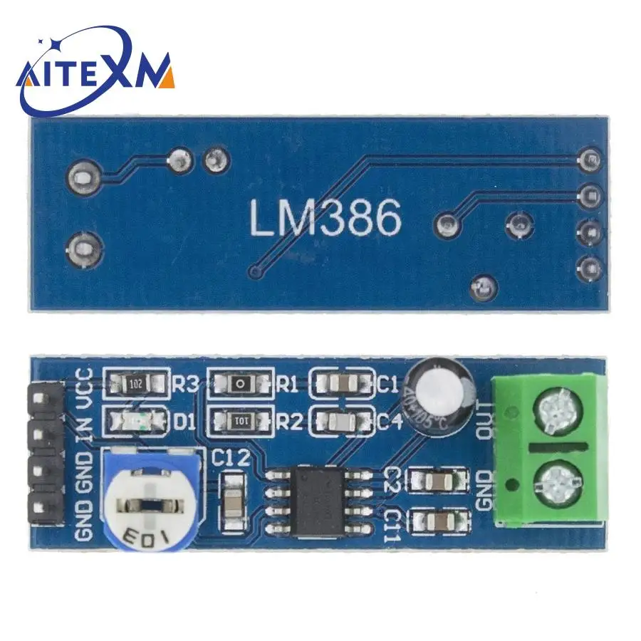 AITEXM LM386 Audio-Leistungsverstärkermodul, 200-fache Verstärkung, Verstärkerplatine, Mono-Leistungsverstärker, 5 V-12 V Eingang