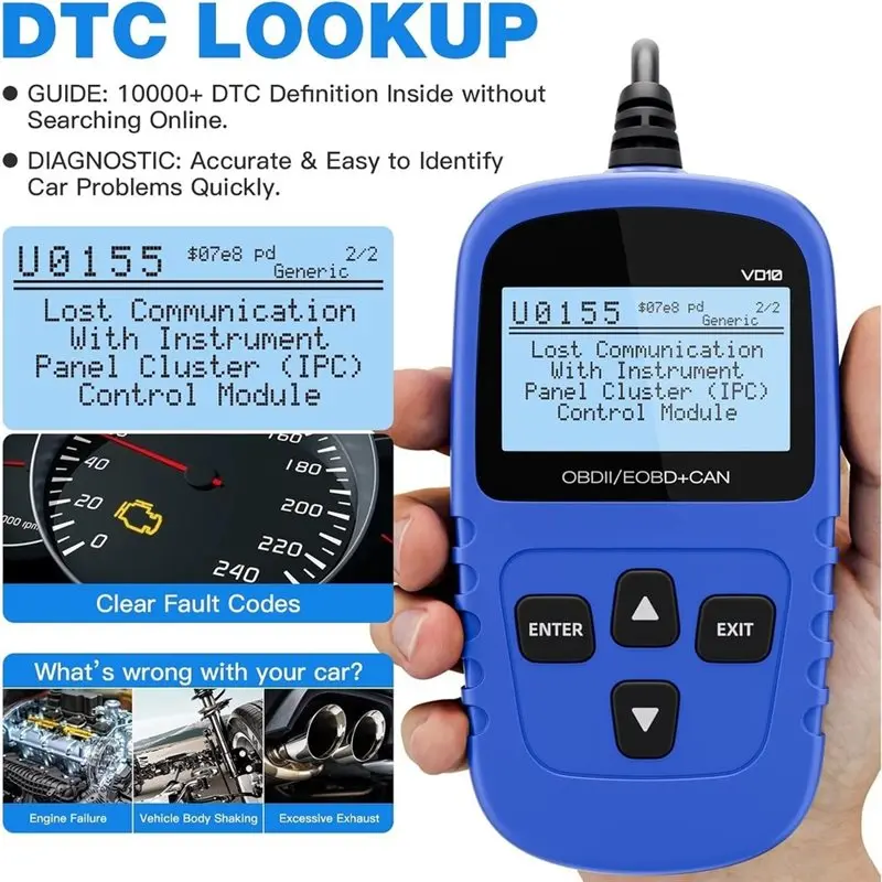 T17C VD10 OBD2 Trouble Code Scanner Supports Engine Diagnosis