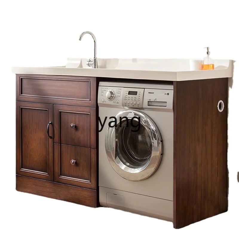 

LH Wash Wardrobe Combination Simple Solid Wood Washing Machine Cabinet Customized Bathroom Cabinet with Washboard