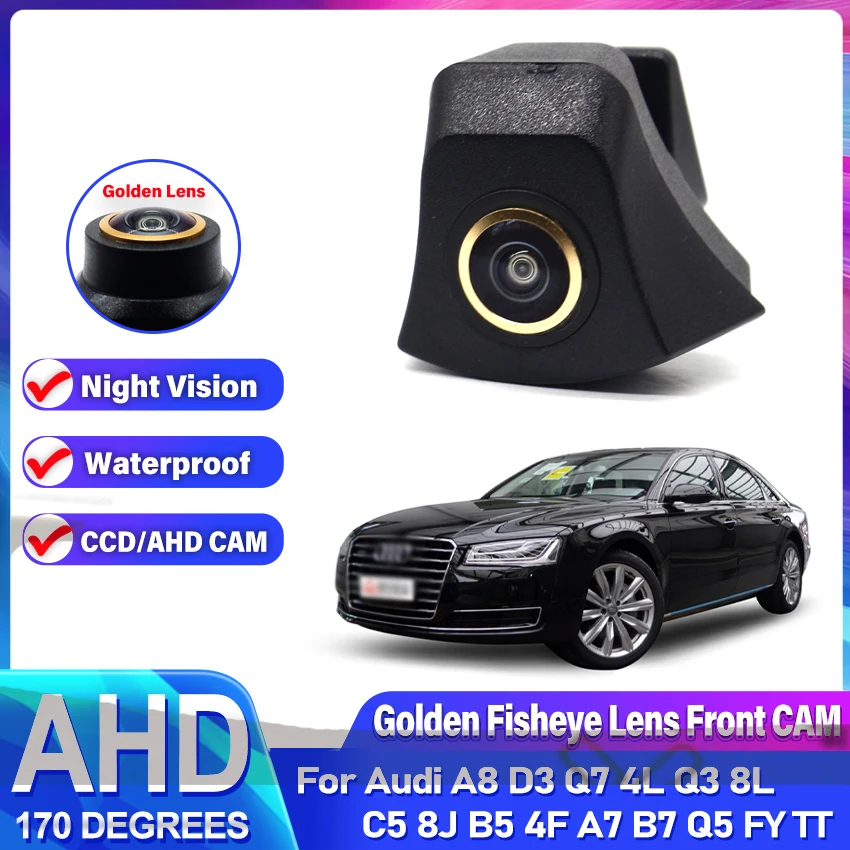 Wide Angle 140° Car Front View Camera HD CCD Waterproof Hight Vision CCD For Audi A8 D3 Q7 4L Q3 8L C5 8J B5 4F A7 B7 Q5 FY TT