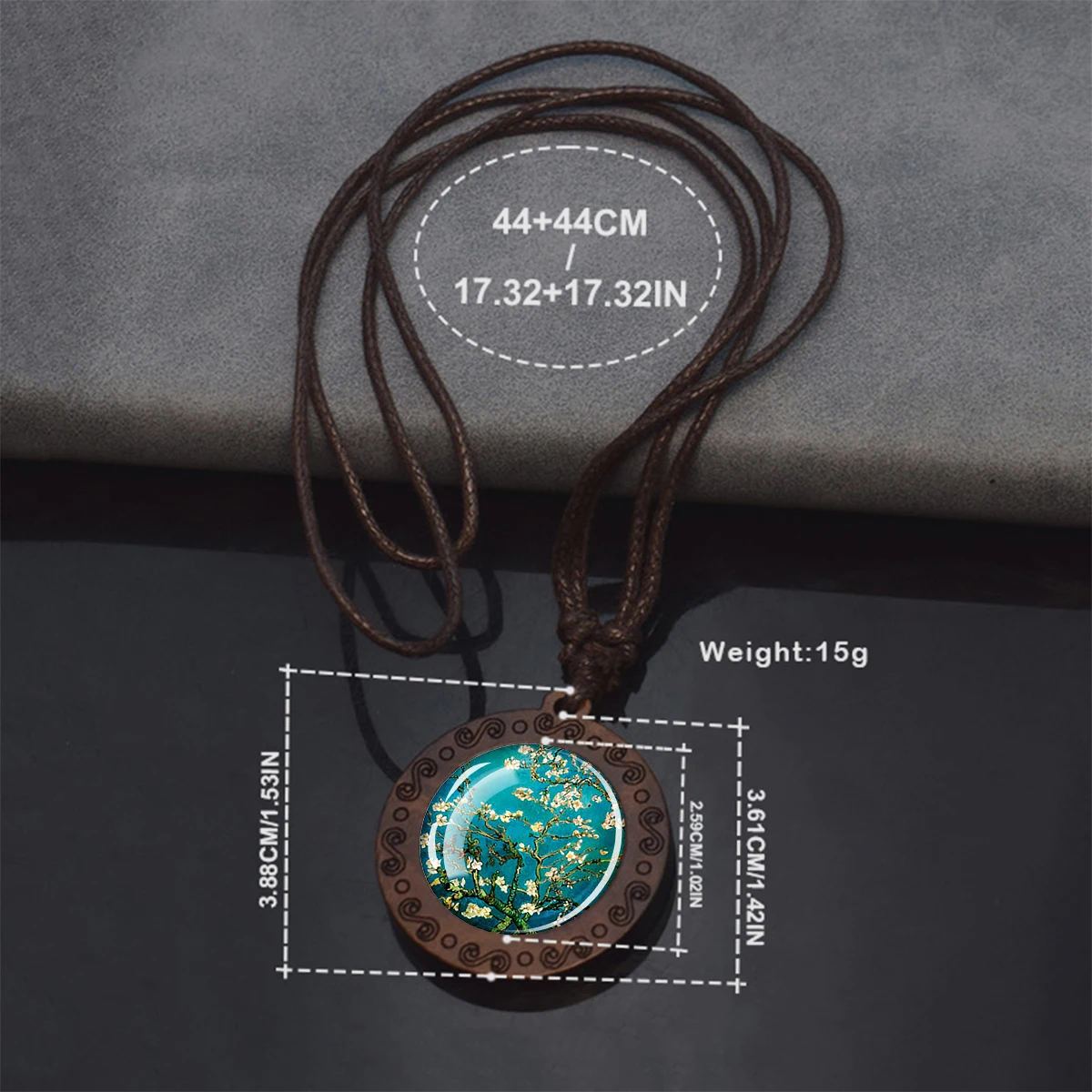 Van Gogh Monet Oil Painting Pendants Starry Night Sunflower Almond Blossom Wooden Pendant Necklace Women Men Art Jewelry Gift