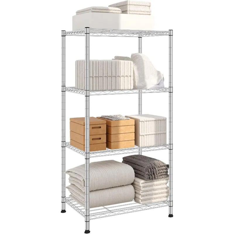 4 Tier Storage Racks and Shelving - Heavy Steel Material Pantry Shelves -Suitable for Warehouses, Closets, Kitchens