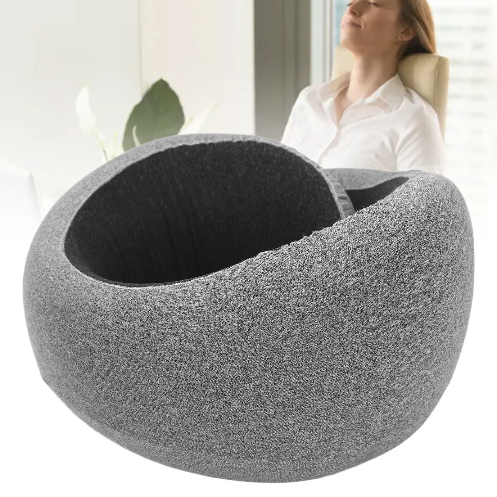 U Shaped Neck Pillow Breathable Portable Memory Foam Travel Neck Support Pillow for Airplane Car Gray Neck Support Pillow