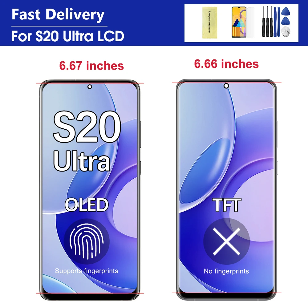 samsung-s20-ultra-g988b-oled-tftディスプレイフレームlcdタッチスクリーンデジタイザー交換用（指紋認証対応）
