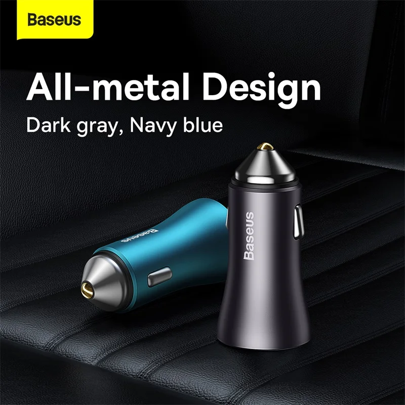 Baseus 60W Car Charger Quick Charge 4.0 3.0 Dual Port PD Type-C Fast Charging Phone Car Charger For iPhone Xiaomi Huawei Samsung