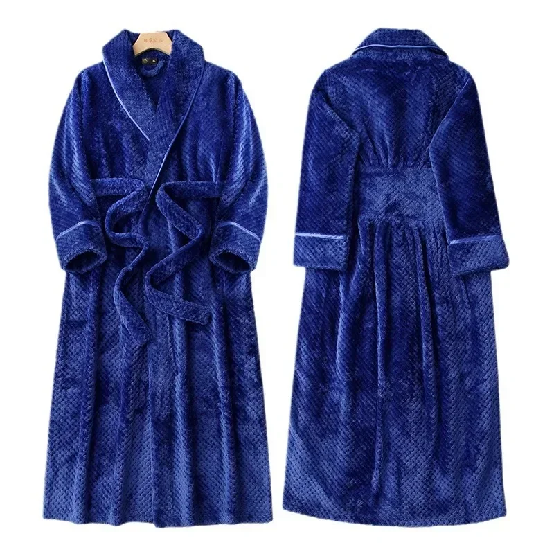 Casual Autumn and Winter New Couple Bathrobe Pajamas Fashionable Trend Men's and Women's Loose Thick Long Flannel Long Nightgown