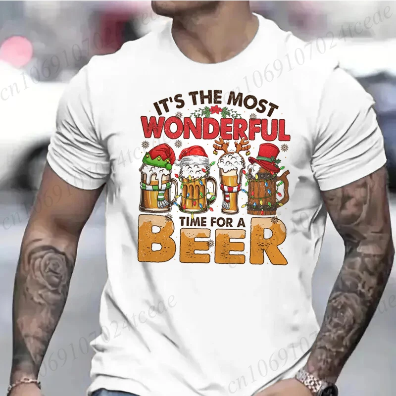 Men's T-shirt It's The Most Wonderful Time for A Beer Christmas T-shirt Funny Print T Shirt Beer Drinking Lover T-shirt Male Tee