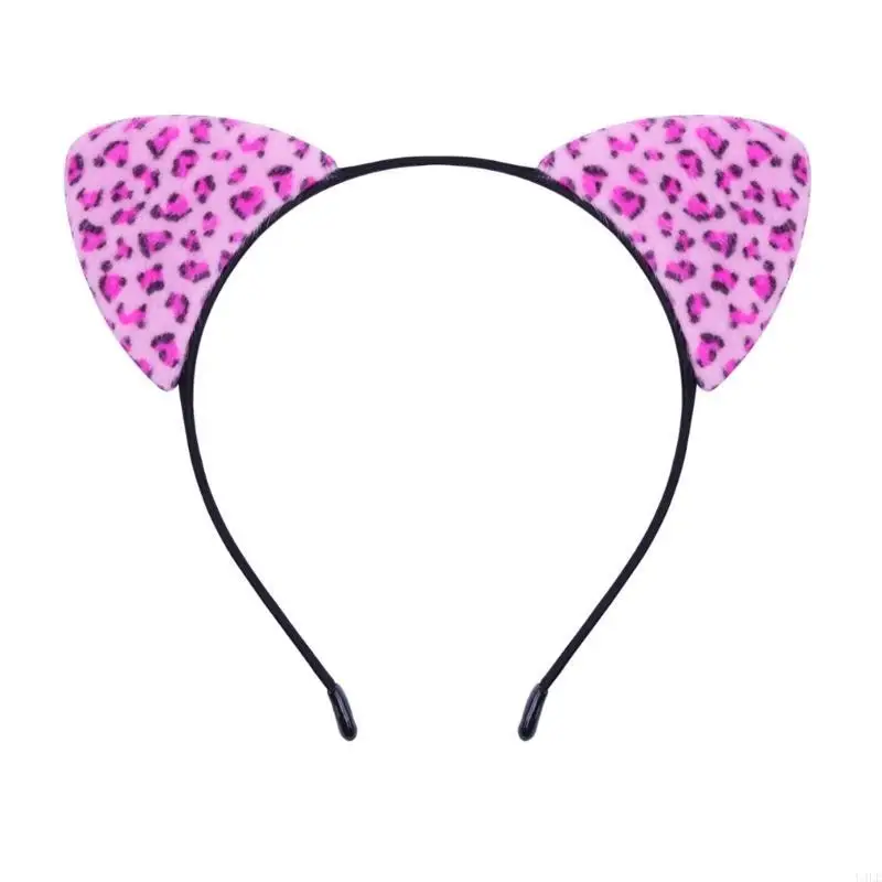 U4LE Aro para con orejas gato y estampado leopardo punteado para mujer, diadema para disfraz Cosplay, accesorio