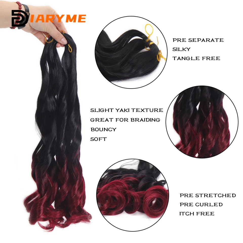 Bouncy Braiding Hair French Curles Synthetic Hair Extensions Spiral Curly Pre Streched Premium Wavy Braiding Hair For Women Blac