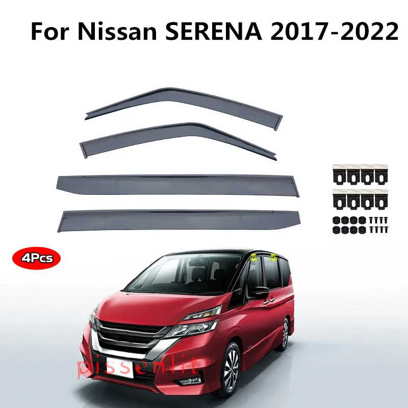 

For Nissan SERENA 2017-2022 Window Visor Accessories Trim Chrome Window Roof Sun Rain Shade Vent Visor Spoiler Wing Waterproof