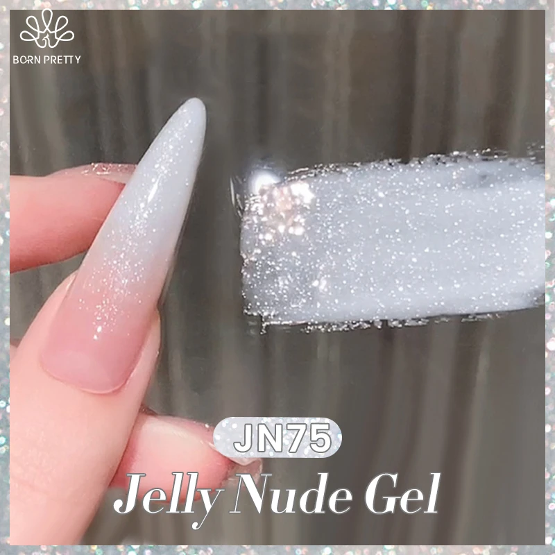 BORN PRETTY White Glitter Gel Nail Polish Moonlight Milk Sparkle Shining White Color Soak Off UV Translucent Jelly Gel Polish