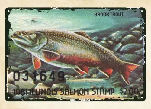 1 pcs,1981 Salmon stamp fish art brook trout metal tin sign metal sign